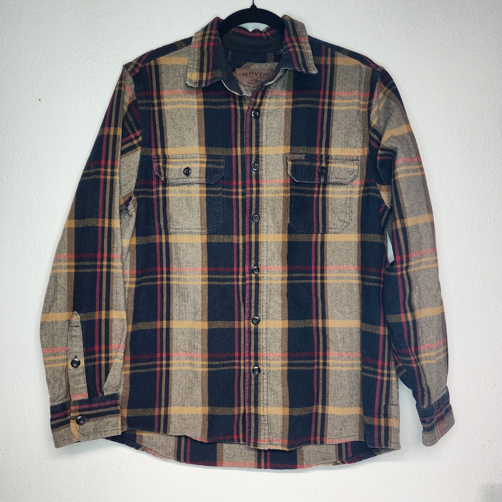 Orvis Men’s M Heavyweight Double Brushed Flannel Shirt Plaid Shacket Button Up